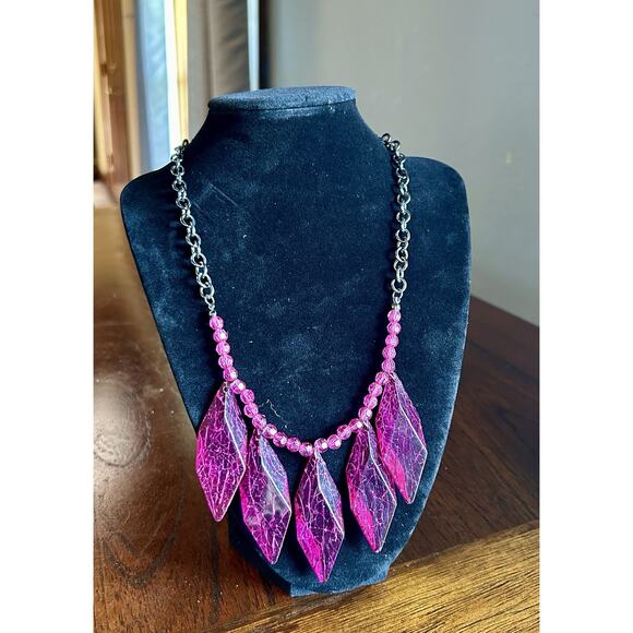 Vtg Purple Resin Crystal Rhinestone Silver Tone Bib Necklace‎ Adjustable Clasp - Picture 1 of 5